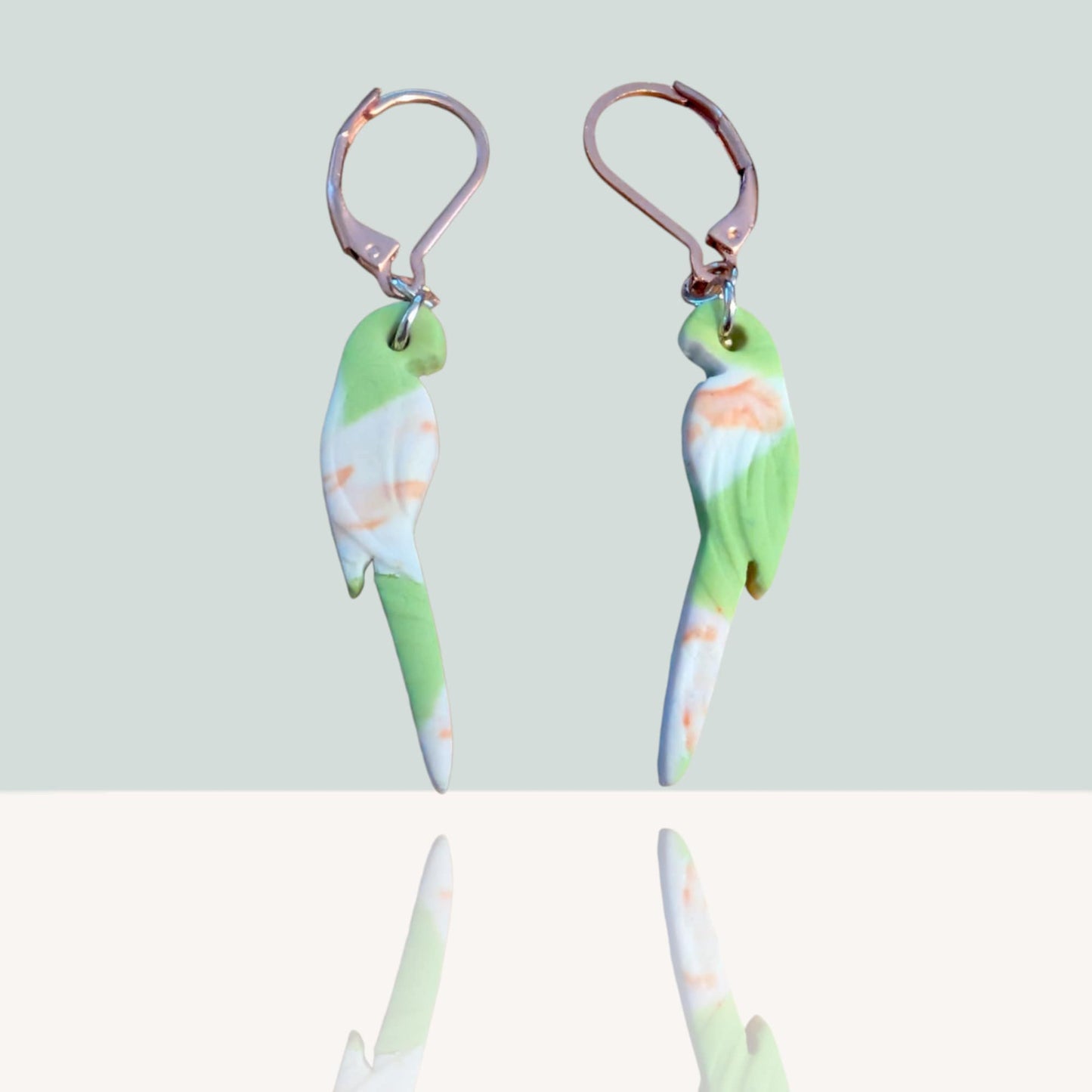 Parrots - Lime and Peach with Rose Gold colour findings