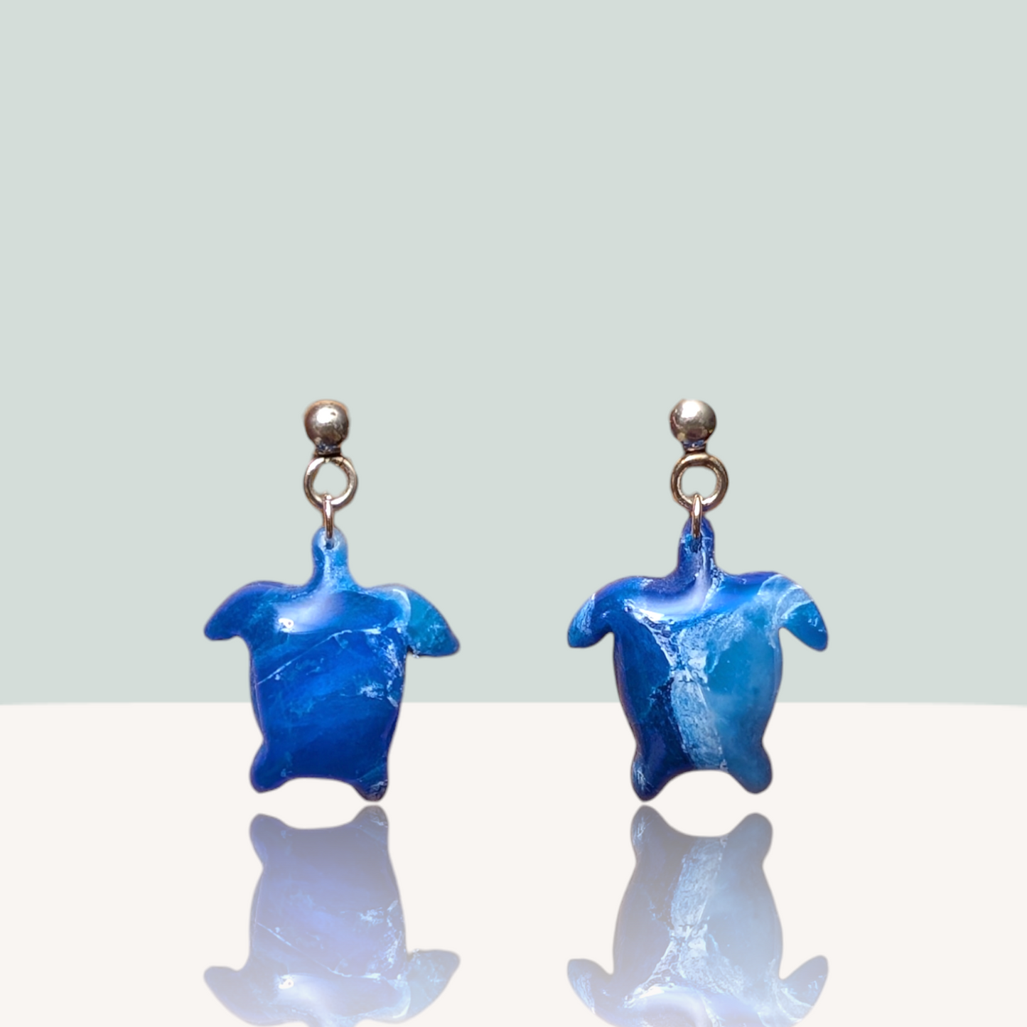 Mini Turtle Dangle Studs - Water