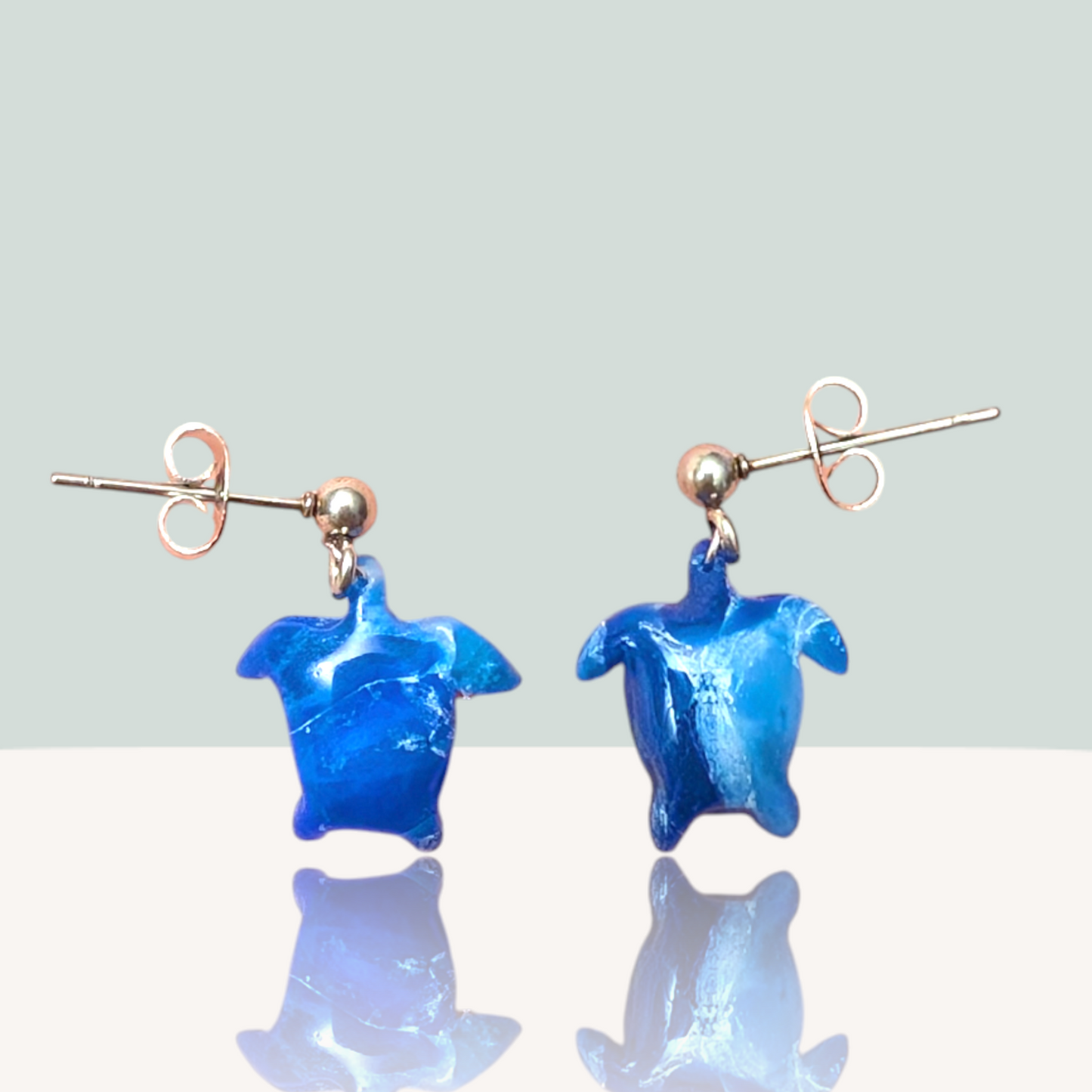 Mini Turtle Dangle Studs - Water