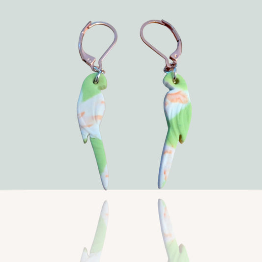 Parrots - Lime and Peach with Rose Gold colour findings