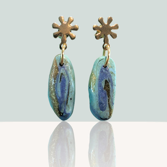 Hand-Moulded Oval Drops - Lagoon Glint Studs